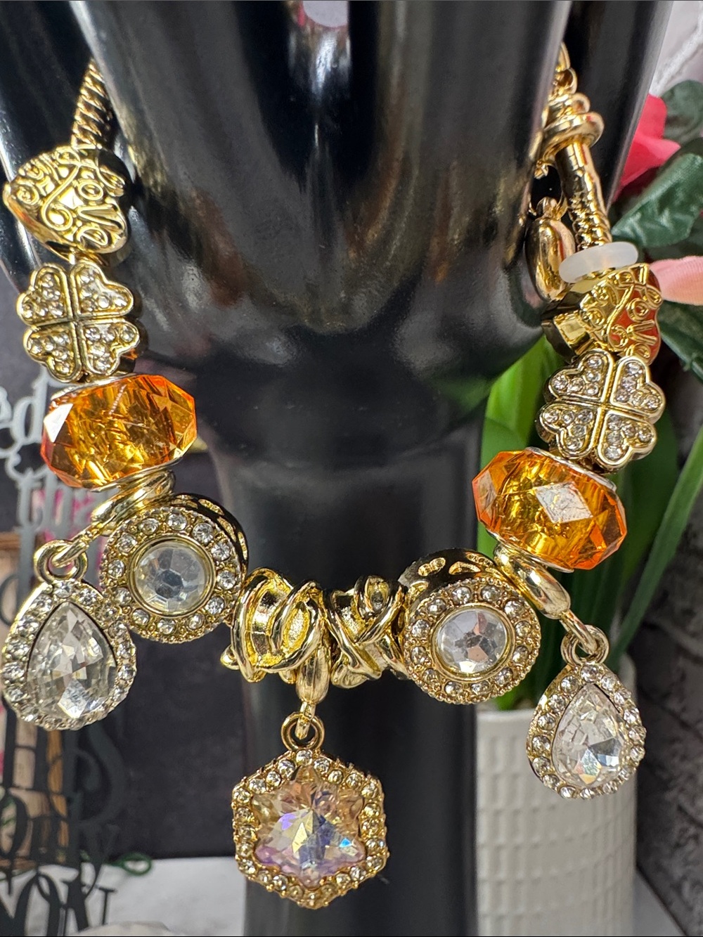 Gold-Tone Crystal Charm Bracelet - Women's Jewelry